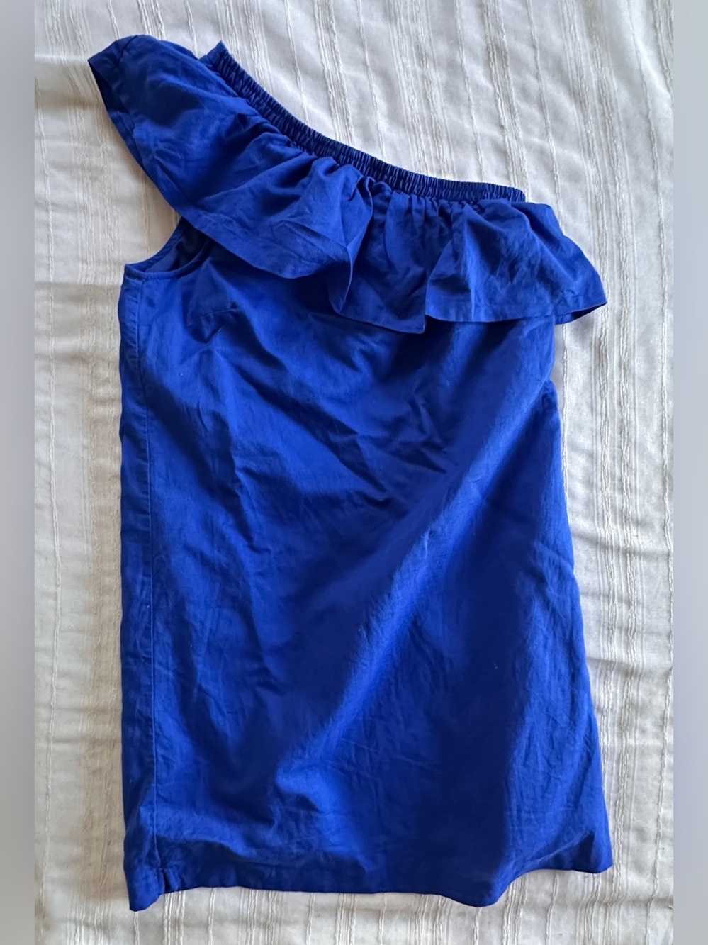 J.CREW One Shoulder Ruffle Mini Shift Dress | Cobalt Blue Linen | Women’s S